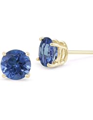 5mm Sapphire Stud Earrings, 14K Yellow Gold Screw Back Posts