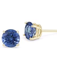 4mm Sapphire Stud Earrings, 14K Yellow Gold Push Back Posts