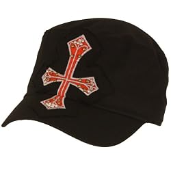 Cotton Frayed Cross Patch Military Cadet Hat Cap Black