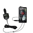 2nd Generation Audio FM Transmitter / Internet Music Adapter plus integrated Car Charger for the Motorola Droid X with Gomadic TipExchange