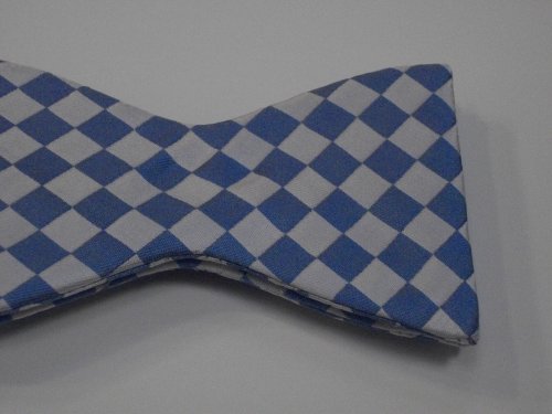 Marlon Garci 100% Silk Self-Tie Bow Tie - Light Blue with White Diamond Pattern- UNC