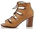 Delicious Women's Yohan Open Toe Lace Up Stacked Heel