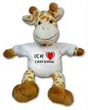 Giraffe Plüschtier mit einem Plüshtier mit Aufschrift Ich Liebe Canyoning