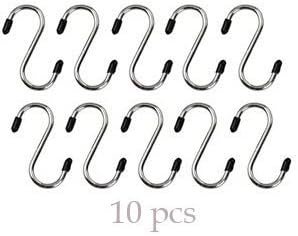 OPCC 10 PCS Stainless Steel Silver Color Extra Small Size Heavy-duty Steel S-hooks for Plants, Gardening Tools, black Enamel Coated Metal, Holds up to 40 Lbs. Includes Installation Hardware Designed for Any Kitchen