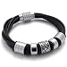KONOV Jewelry Genuine Leather Biker Mens Bracelet with Magnetic Stainless Steel Clasp, Color Black Silver, Available Length 8