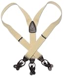 Solid Cream Dark Brown Leather Suspenders Elastic Y-Back Button  Clip