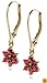 18k Yellow Gold Overlay Sterling Silver Ruby Flower Dangle Earrings