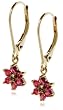 18k Yellow Gold Overlay Sterling Silver Ruby Flower Dangle Earrings