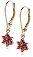 18k Yellow Gold Overlay Sterling Silver Ruby Flower Dangle Earrings