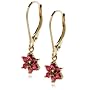 18k Yellow Gold Plated Sterling Silver Ruby Flower Dangle Earrings