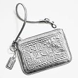 NEW AUTHENTIC COACH POPPY METALLIC LEATHER SMALL WRISTLET 42853 (Silver)