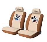 New Mickey Mouse Universal Car Front Seat Cover - 6pcs Full Set... *Beige* - Free Gift of Non-slip Dash Grip Pad Mat