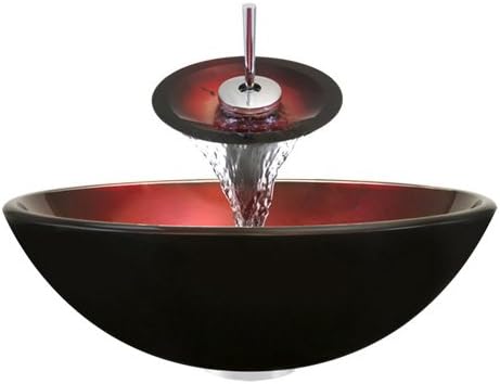 Aurora Sinks A03-C-V Bathroom Ensemble with Pop Up Drain, Foil Undertone Glass Vessel, Sink, Ring and Waterfall Faucet, Chrome