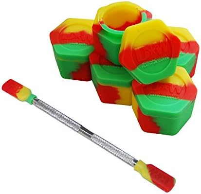 5 Rasta Honeycomb Nonstick Platinum Cured Kitchen Storage Silicone Jar Container with 4" Carving Tool Rasta Removable Tips