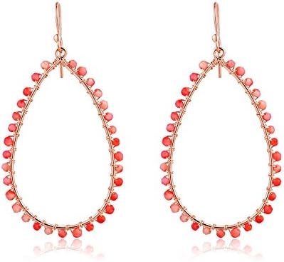 LR Accessory 925 Sterling Silver Pink Coral Drop Shaped Fishhook Earrings