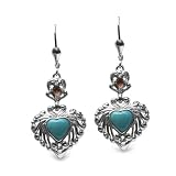 Sterling Silver Kingman Turquoise and Garnet Heart Earrings