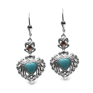 Click here to buy Kingman Turquoise and Garnet Heart Earrings by Carolyn Pollack.