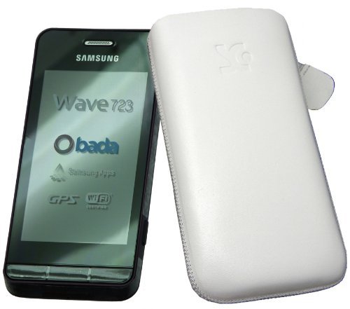 Suncase Ledertasche (Lasche mit R&uuml;ckzugfunktion) f&uuml;r Samsung Wave 723 GT-S7230 wei&szlig; Preisvergleich
