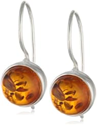Sterling Silver Honey Amber Round Earrings