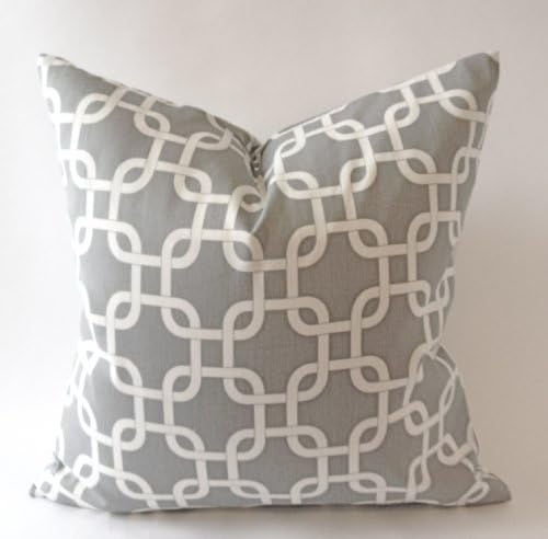Set of 2 -Chain Link Design Decorative Throw Pillows Covers -Medium Weight Cotton Print- Invisible Zipper Closure (Gray/White, 18x18)