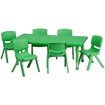 Hot Sale Flash Furniture 24''W x 48''L Adjustable Rectangular Green Plastic Activity Table Set with 6 School Stack Chairs