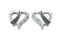 9ct White Gold Black and White Diamond Set Heart Stud Earrings