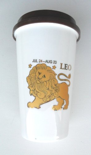 Birthday Gift of Zodiac Sign Leo Embossed in Gold Travel Coffee Tea Mug Ceramic 15oz Eco Friendly & Re-usable