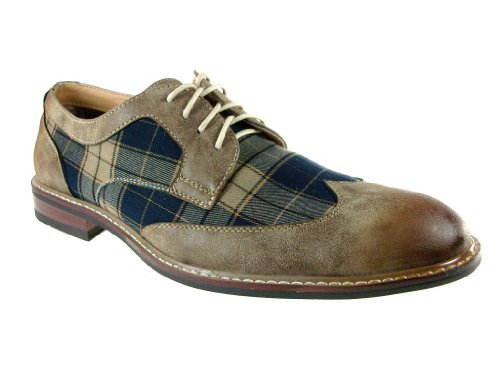 Ferro Aldo Men's 19266A Wing Tip Plaid Dress Oxfords
