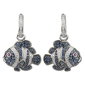 14K White Gold Sapphire & Diamond Earrings