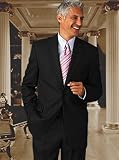 MENS SOLID COLOR BLACK 2 BUTTON WOOL 2PC SUIT BY:TESSORI UOMO SUPER 150'S EXTRA FINE ITALIAN MADE.