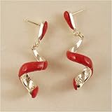 Spiral Coral Drop Sterling Silver Earrings with Inlaid Coral