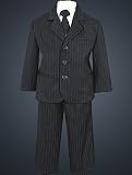 5 Piece Black Pin-Striped Suit with Vest and Tie