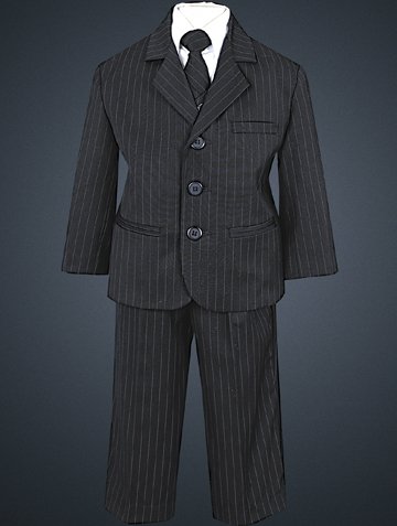 5 Piece Black Pin-Striped Suit with Vest and Tie
