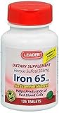 Leader Vitamin Iron 65mg (Ferrous Sulfate 325mg) Tabs 125CT (2 PACK) - (Compare to Feosol)