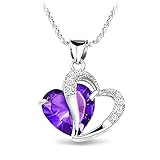 KATGI Fashion White Gold Plated Diamond Accent Amethyst Heart Shape Pendant Necklace thumbnail