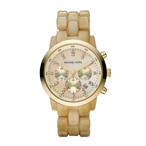 Women's Ivory Tone Plastic Link Quartz Chronograph Gold Tone Mother Of Pearl