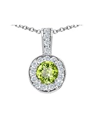 Tommaso Design (tm) Round Genuine Peridot and Diamond Pendant