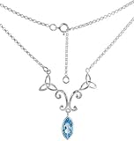 Sterling Silver 16" Celtic Necklace, w/ Marquise Cut Natural Blue Topaz Stone