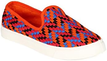 Misbehave CC09 Women Canvas Fabric Multi Color Plaid Flat Sneaker - Orange (Size: 8.0)