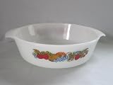 Vintage 1970s Fire-King Anchor Hocking Milk Glass " Natures Bounty " 2 Quart Baking Casserole Dish w/ Lid