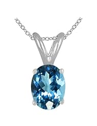 0.27Ct Oval Blue Topaz Pendant in 14k White Gold