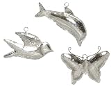 Polished Tin Dolphin, Butterfly and Dove Christmas Ornaments 5"H Set / 6 (2 ea)