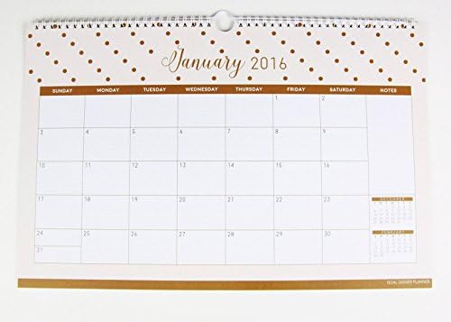 2016 Goal Digger Monthly Wall Calendar - 11 x 16 in White Coil, Color Pages. Chic Office Details.