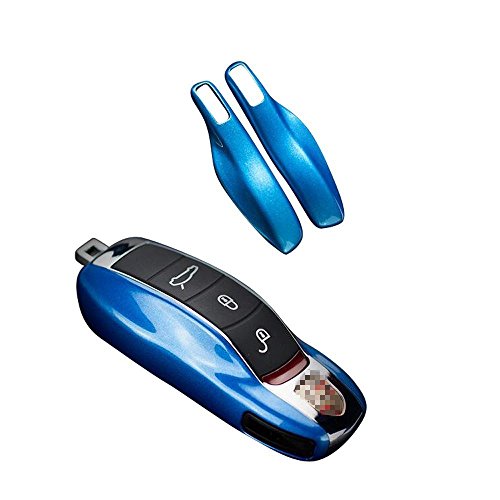 Remote Key Cases Shell Car Key Case Platic Cover Case Cover Side Blades for Porsche Cayenne Protectors Key Shell Case(Gloss Blue)