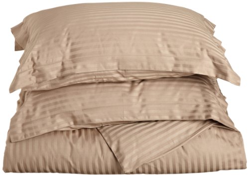 Egyptian Cotton 400 Thread Count Full/Queen Duvet Cover Set Stripe, Taupe Egyptian Cotton 400 Thread Count Full/Queen Duvet Cover Set Stripe, Taupe