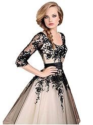A-line Long Sleeves Ankle Length Applique Lace-Up Scoop Neck Tulle Evening Dress/Prom Dress/Party Dress/Wedding Dress 