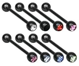 Black Titanium GEM Tongue Ring Barbell Wholesale Lot 8