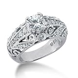 1.4 Ct Diamond Engagement Ring Round Pave Antique 14k White Gold