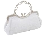 Lace, Satin and Beaded with Metal Rhinestone Frame - Evening Bag Denise (White)