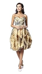 Strapless Lace  Floral Print Cocktail Knee Length Short Chiffon/Satin Evening Dress/Prom Dress/Wedding Party Dress  With Ruffles